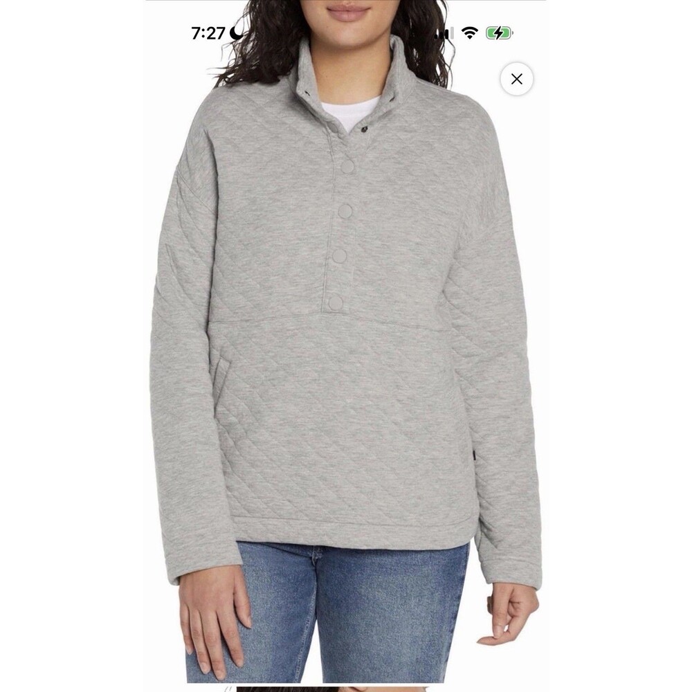 Eddie Bauer Grey Quilted Pullover Sweater Mock Neck Pockets Women's XL